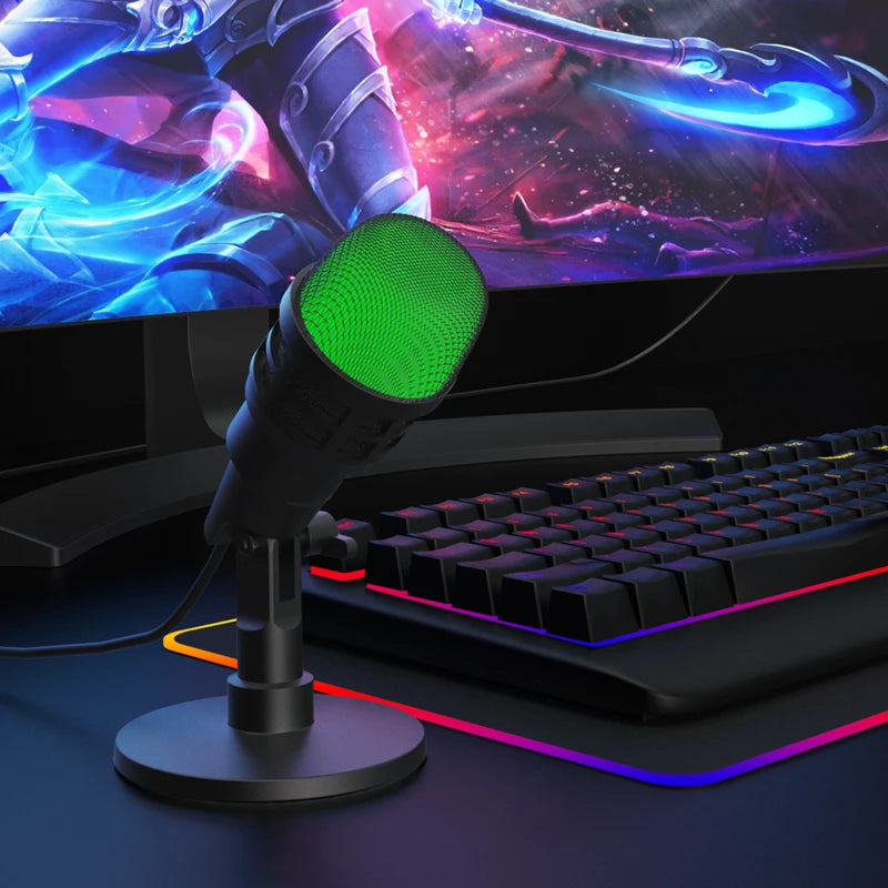 Microfone Condensador USB com RGB - Ideal para Podcast, Streaming, Gravação e Jogos (PC/Laptop)