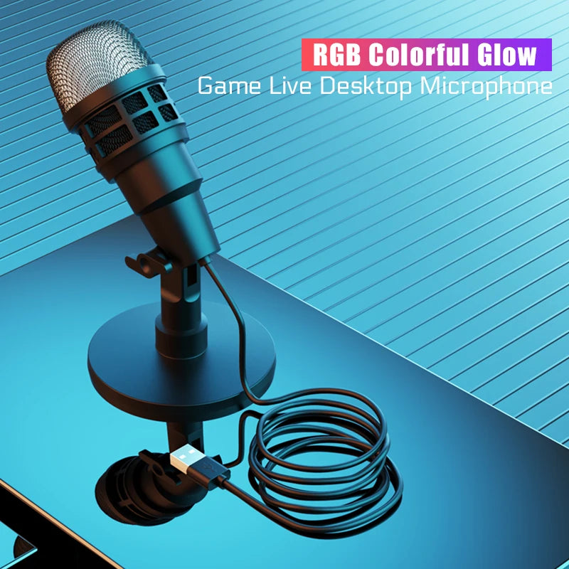 Microfone Condensador USB com RGB - Ideal para Podcast, Streaming, Gravação e Jogos (PC/Laptop)